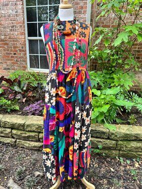 Anthropologie Farm Rio Pop Art Patchwork Midi Dress Sz SM